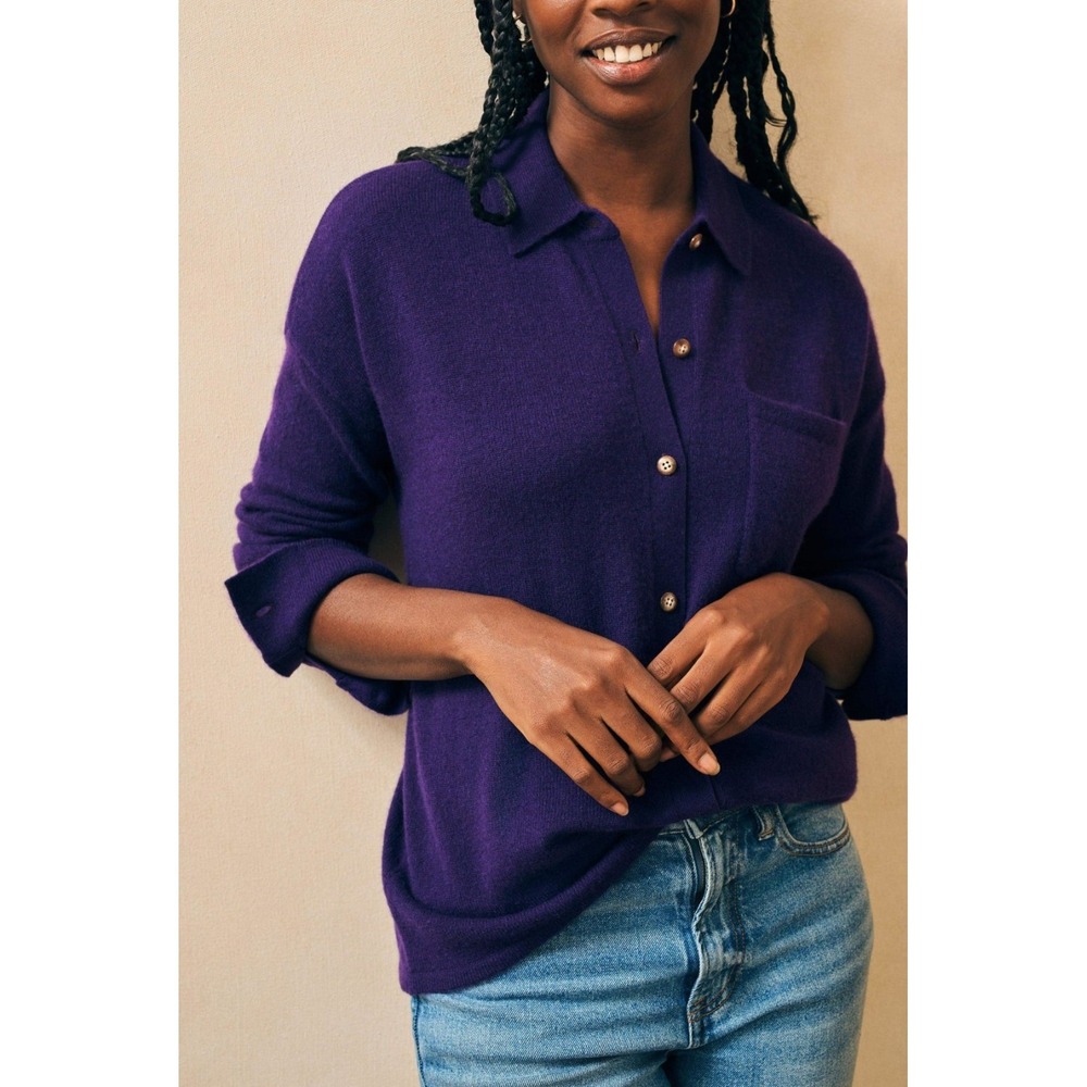 Faherty Cloud Cashmere Sweater Shirt Purple Button Front Medium Quiet Luxury - Picture 16 of 16